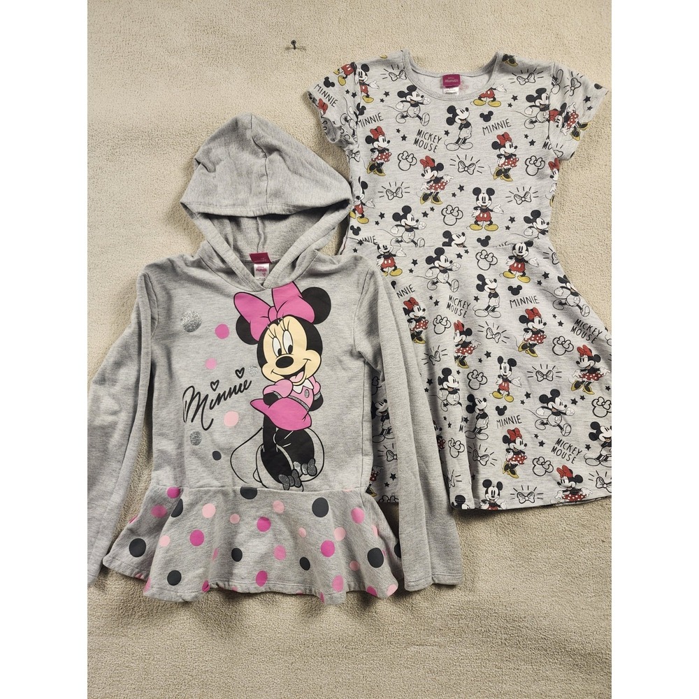 Disney Minnie Mouse Toddler Girls Fleece Polka Dot Gray Hoodie Size 10 LOT OF 2